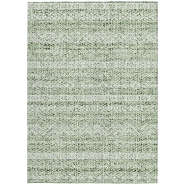 10' X 14' Artichoke Green And Green Southwestern Washable Indoor Outdoor Area Rug