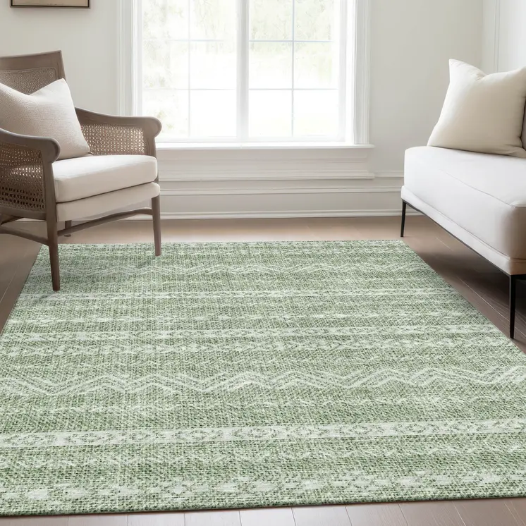 10' X 14' Artichoke Green And Green Southwestern Washable Indoor Outdoor Area Rug