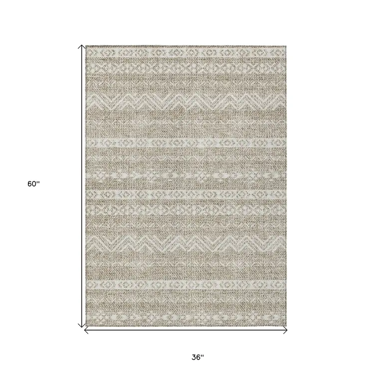 3' X 5' Beige And Ivory Southwestern Washable Indoor Outdoor Area Rug