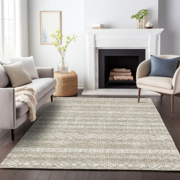 3' X 5' Beige And Ivory Southwestern Washable Indoor Outdoor Area Rug