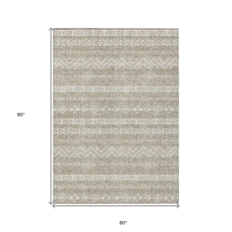 5' X 8' Beige And Ivory Southwestern Washable Indoor Outdoor Area Rug