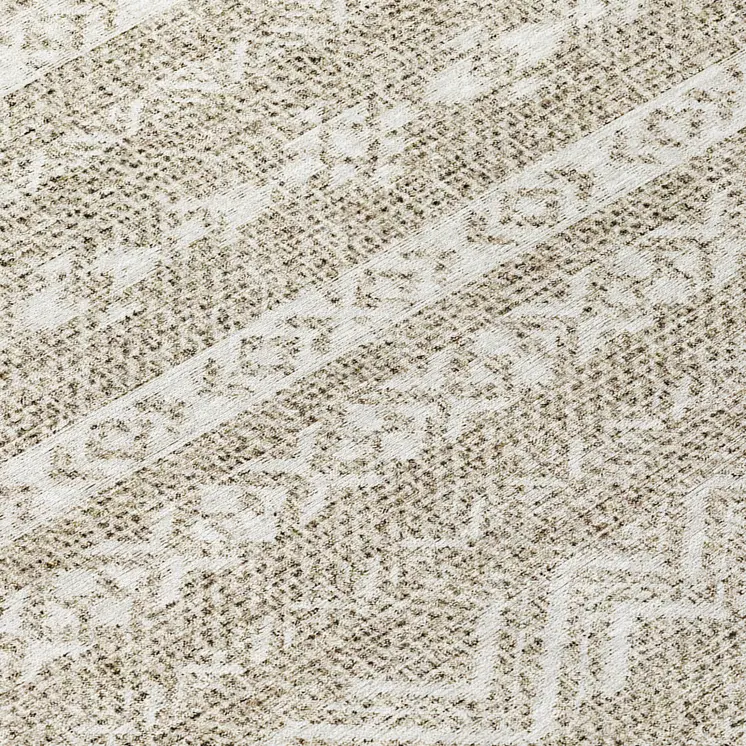 8' Beige And Ivory Round Southwestern Washable Indoor Outdoor Area Rug