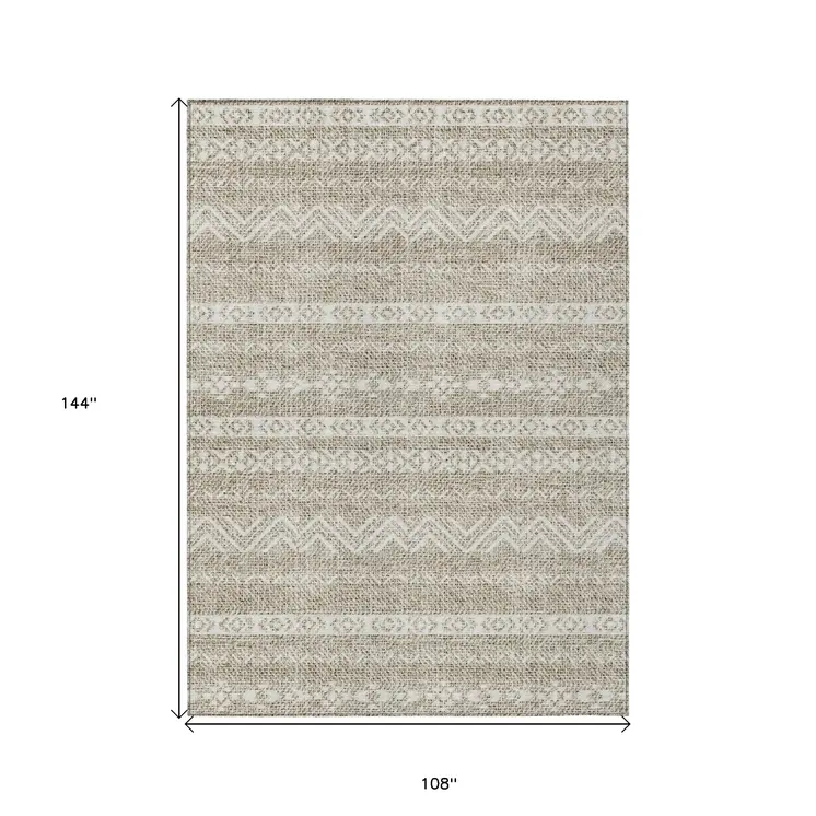 9' X 12' Beige And Ivory Southwestern Washable Indoor Outdoor Area Rug