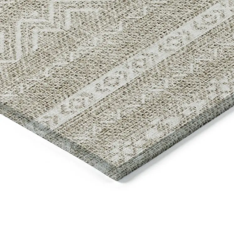 9' X 12' Beige And Ivory Southwestern Washable Indoor Outdoor Area Rug