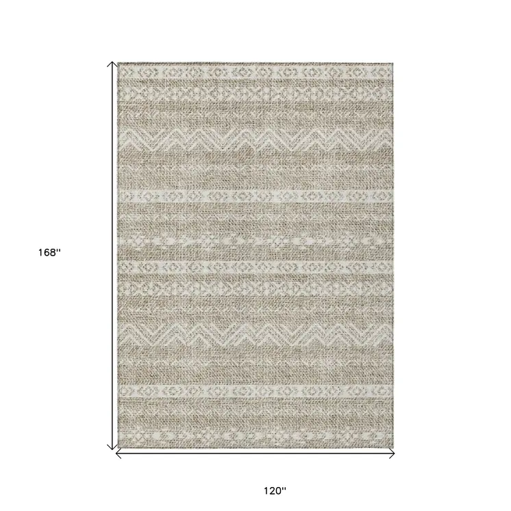 10' X 14' Beige And Ivory Southwestern Washable Indoor Outdoor Area Rug