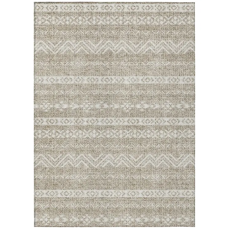 10' X 14' Beige And Ivory Southwestern Washable Indoor Outdoor Area Rug