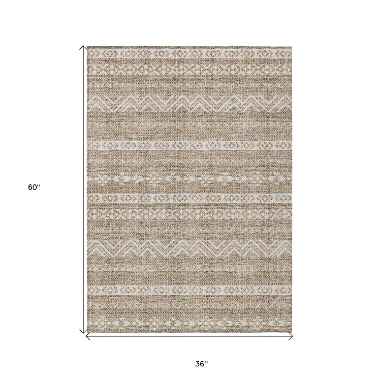 3' X 5' Brown And Beige Southwestern Washable Indoor Outdoor Area Rug
