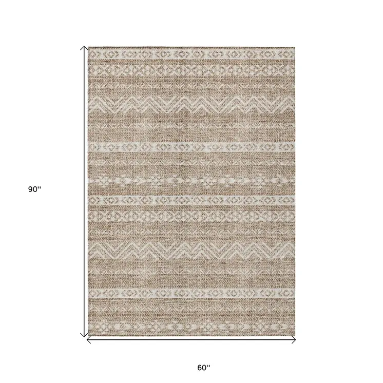 5' X 8' Brown And Beige Southwestern Washable Indoor Outdoor Area Rug