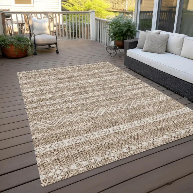 8' X 10' Brown And Beige Southwestern Washable Indoor Outdoor Area Rug