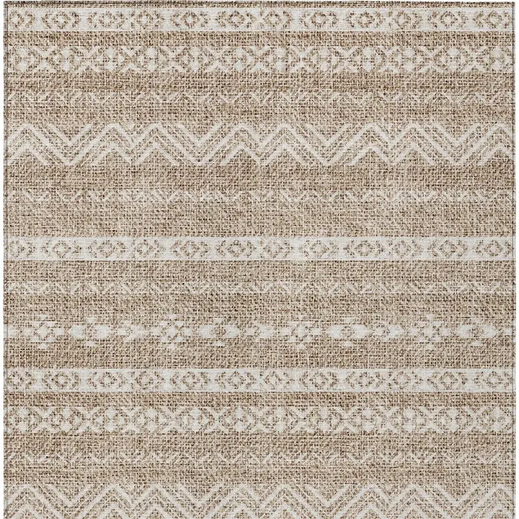9' X 12' Brown And Beige Southwestern Washable Indoor Outdoor Area Rug