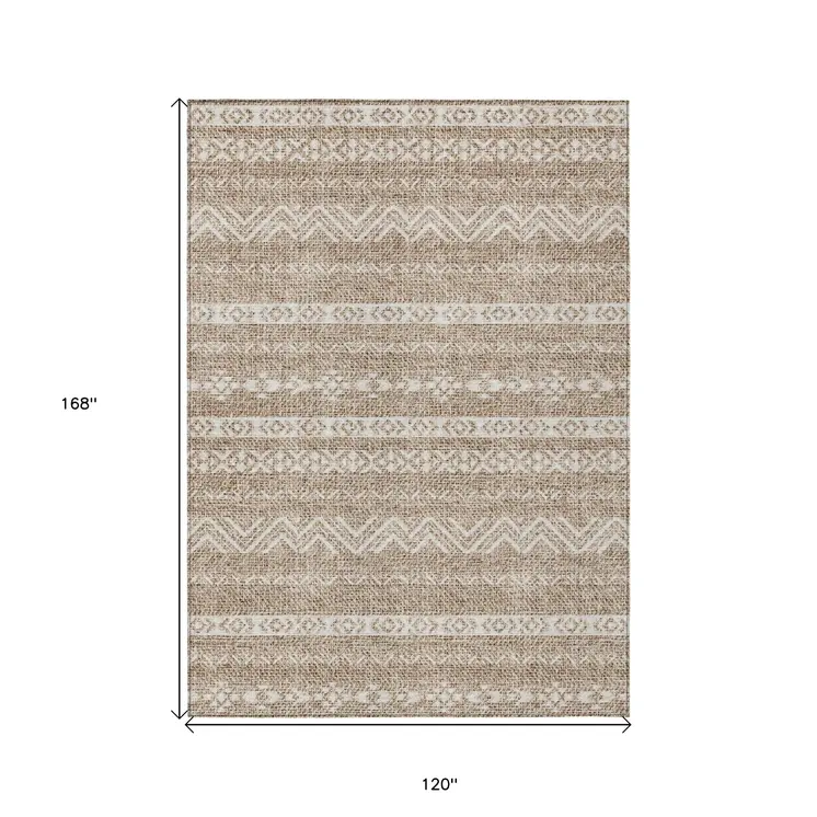 10' X 14' Brown And Beige Southwestern Washable Indoor Outdoor Area Rug