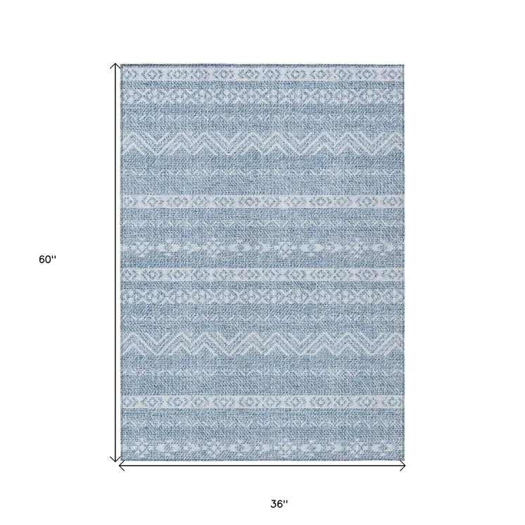 3' X 5' Blue And Denim Blue Southwestern Washable Indoor Outdoor Area Rug