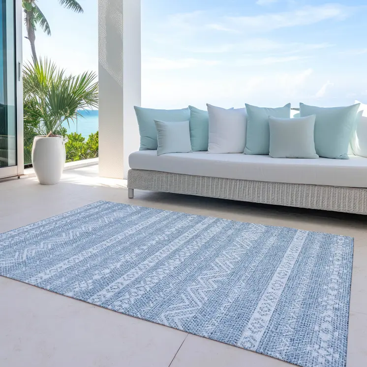 3' X 5' Blue And Denim Blue Southwestern Washable Indoor Outdoor Area Rug