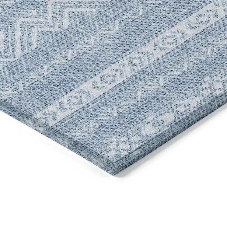 3' X 5' Blue And Denim Blue Southwestern Washable Indoor Outdoor Area Rug