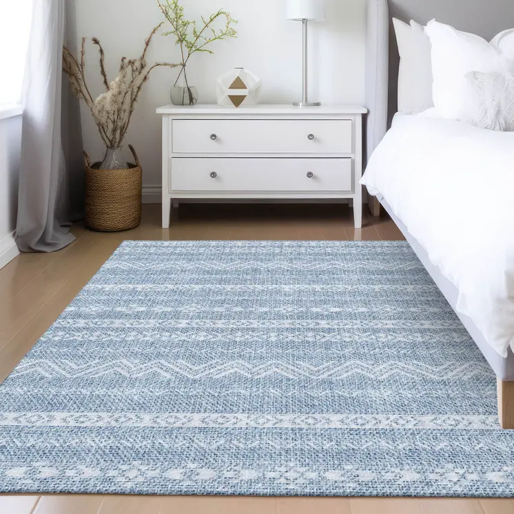 3' X 5' Blue And Denim Blue Southwestern Washable Indoor Outdoor Area Rug