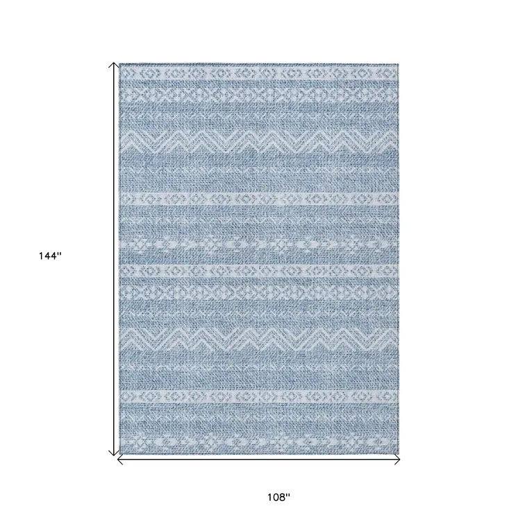 9' X 12' Blue And Denim Blue Southwestern Washable Indoor Outdoor Area Rug