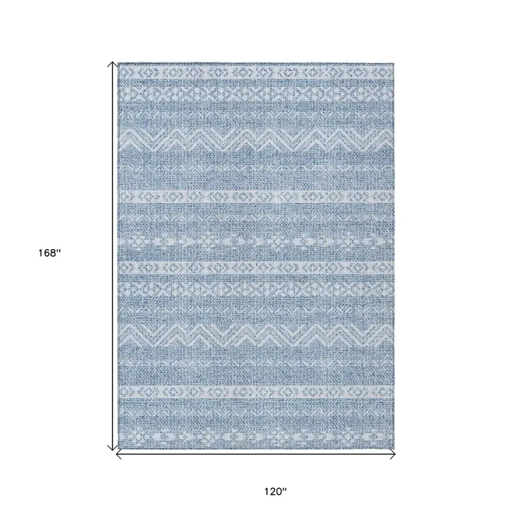 10' X 14' Blue And Denim Blue Southwestern Washable Indoor Outdoor Area Rug