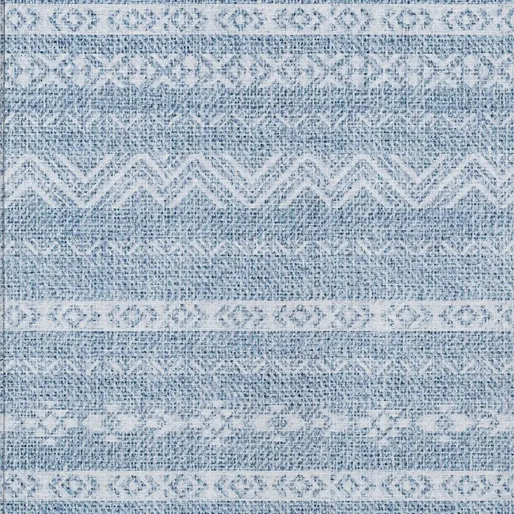 10' X 14' Blue And Denim Blue Southwestern Washable Indoor Outdoor Area Rug