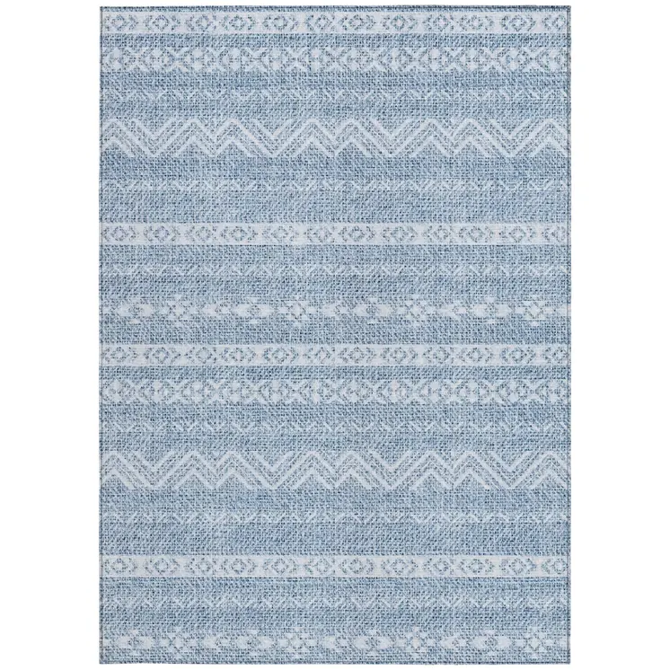 10' X 14' Blue And Denim Blue Southwestern Washable Indoor Outdoor Area Rug