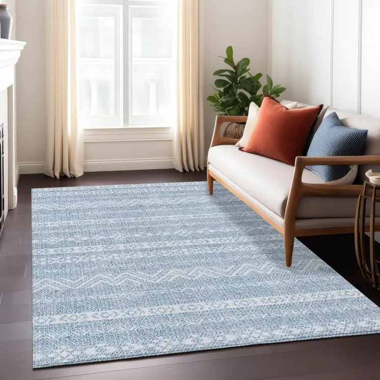 10' X 14' Blue And Denim Blue Southwestern Washable Indoor Outdoor Area Rug