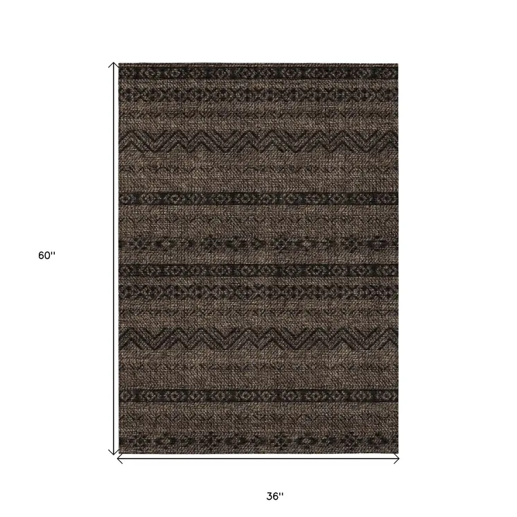 3' X 5' Chocolate And Brown Southwestern Washable Indoor Outdoor Area Rug