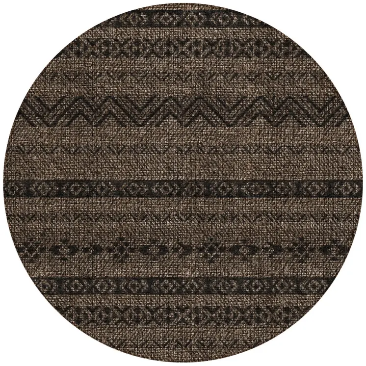 8' Chocolate And Brown Round Southwestern Washable Indoor Outdoor Area Rug