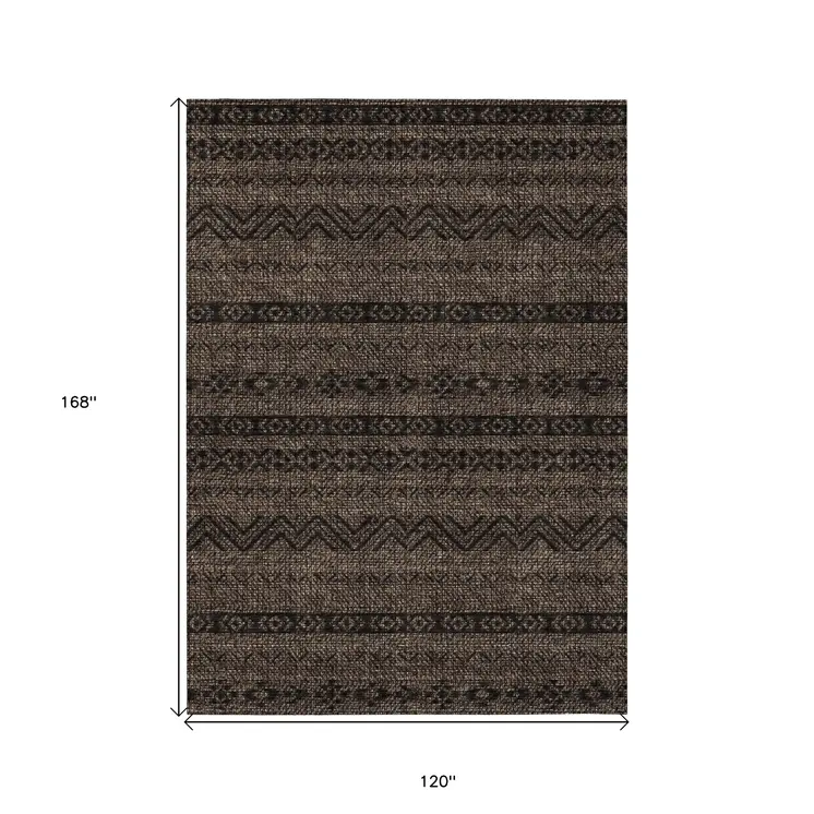 10' X 14' Chocolate And Brown Southwestern Washable Indoor Outdoor Area Rug