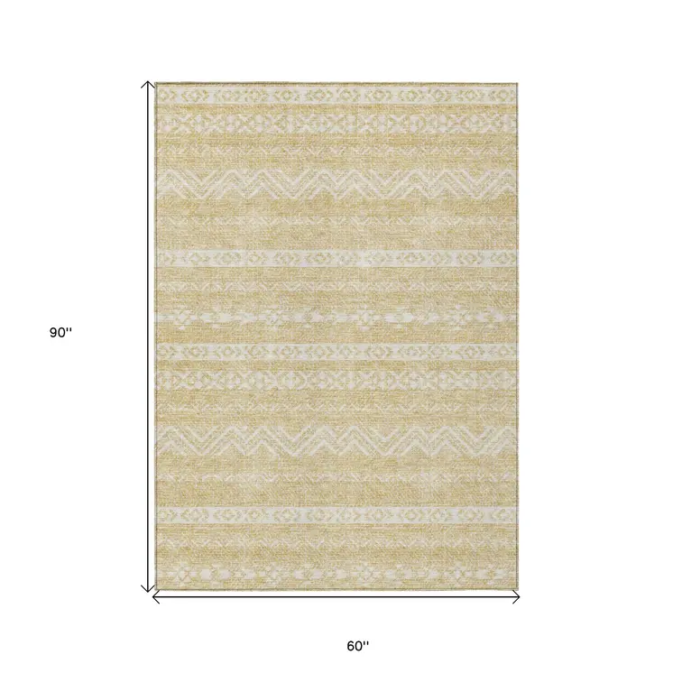 5' X 8' Gold And Beige Southwestern Washable Indoor Outdoor Area Rug