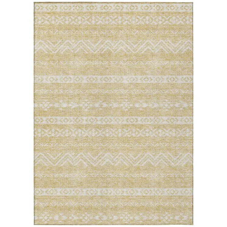 5' X 8' Gold And Beige Southwestern Washable Indoor Outdoor Area Rug