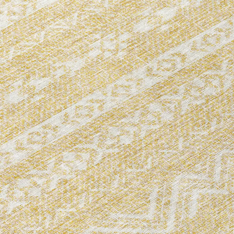 8' Gold And Beige Round Southwestern Washable Indoor Outdoor Area Rug