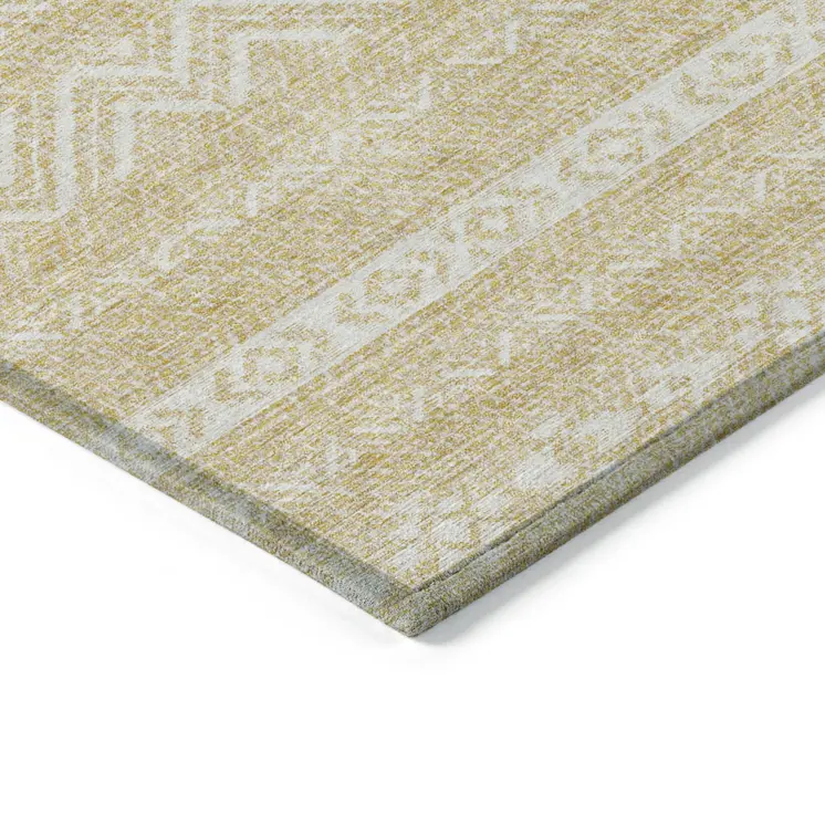 8' X 10' Gold And Beige Southwestern Washable Indoor Outdoor Area Rug