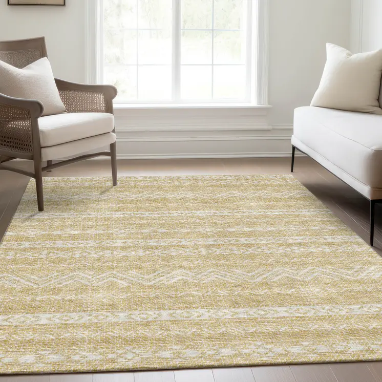 8' X 10' Gold And Beige Southwestern Washable Indoor Outdoor Area Rug