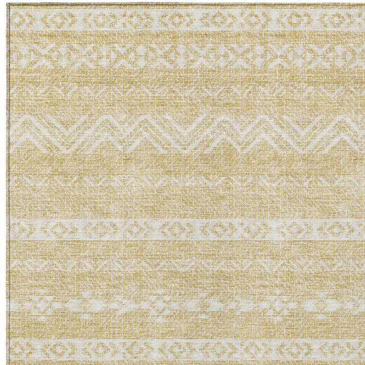 9' X 12' Gold And Beige Southwestern Washable Indoor Outdoor Area Rug