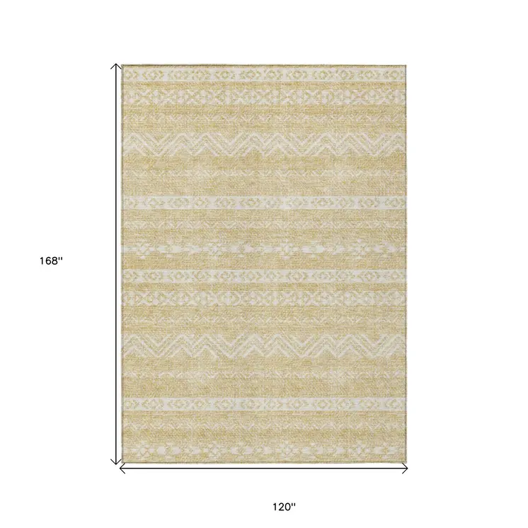 10' X 14' Gold And Beige Southwestern Washable Indoor Outdoor Area Rug