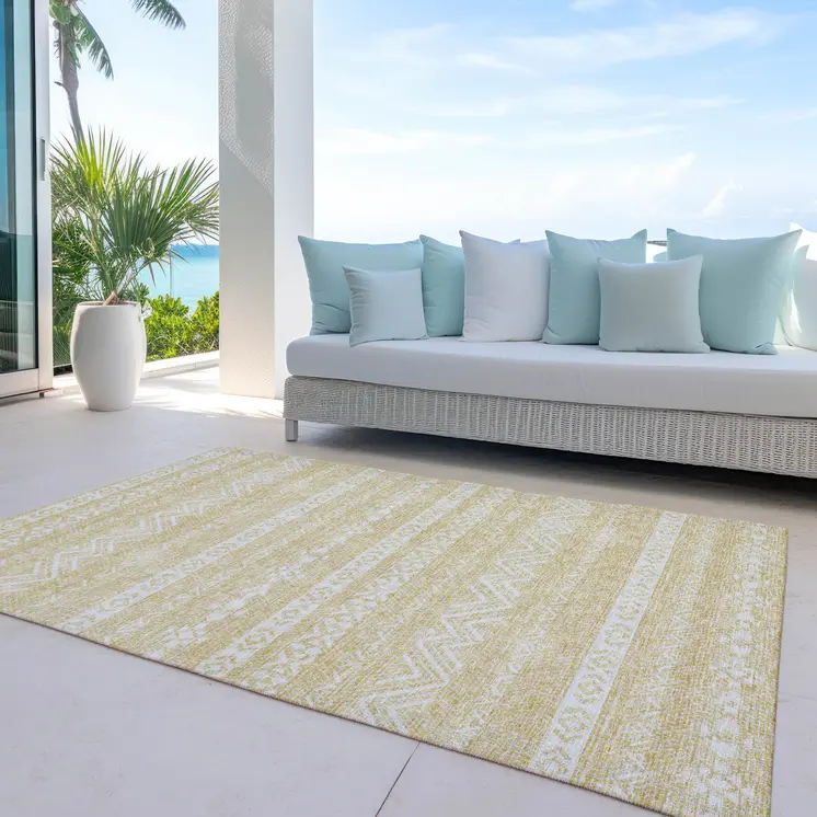 10' X 14' Gold And Beige Southwestern Washable Indoor Outdoor Area Rug