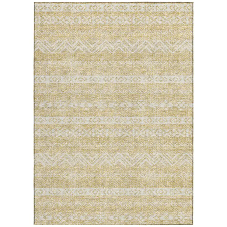 10' X 14' Gold And Beige Southwestern Washable Indoor Outdoor Area Rug