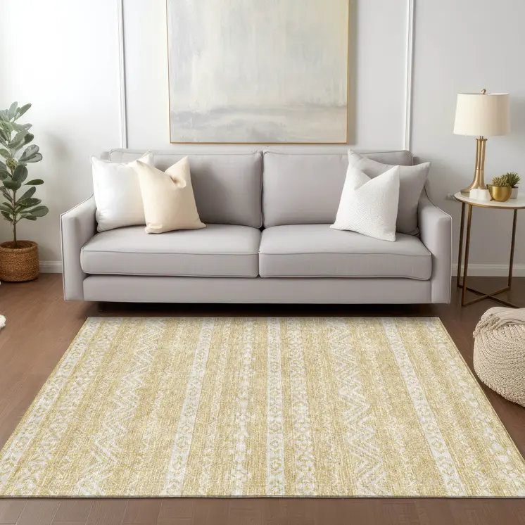 10' X 14' Gold And Beige Southwestern Washable Indoor Outdoor Area Rug