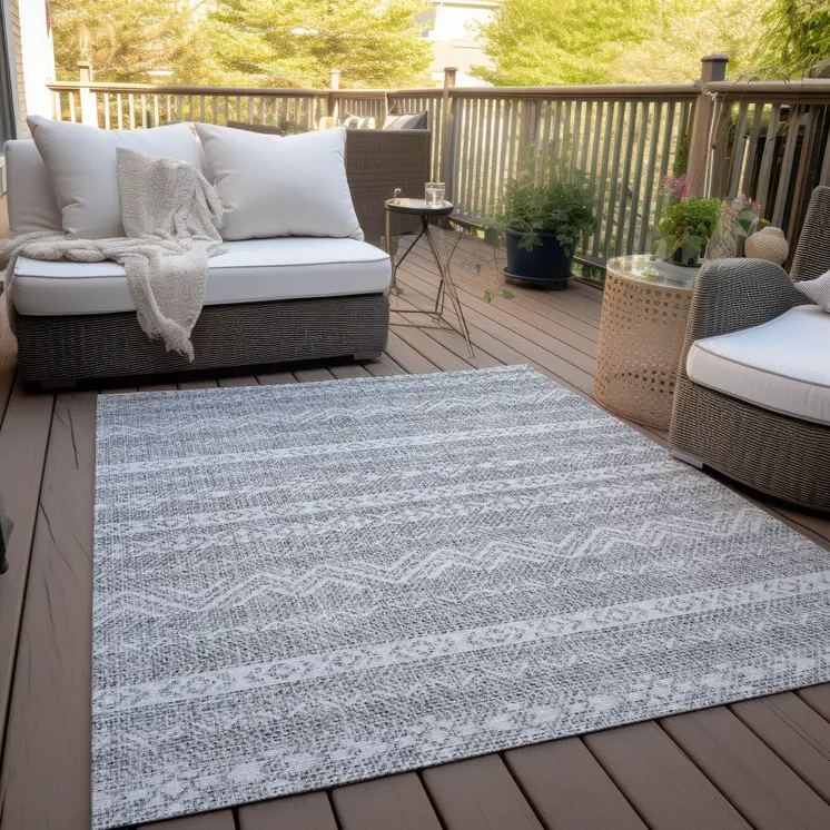 3' X 5' Gray And Silver Southwestern Washable Indoor Outdoor Area Rug