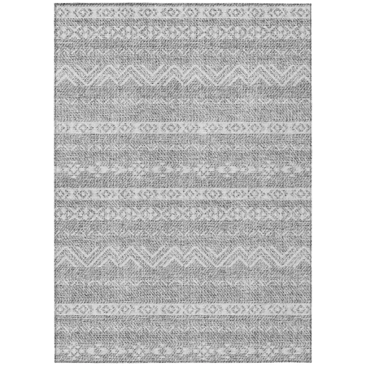 3' X 5' Gray And Silver Southwestern Washable Indoor Outdoor Area Rug