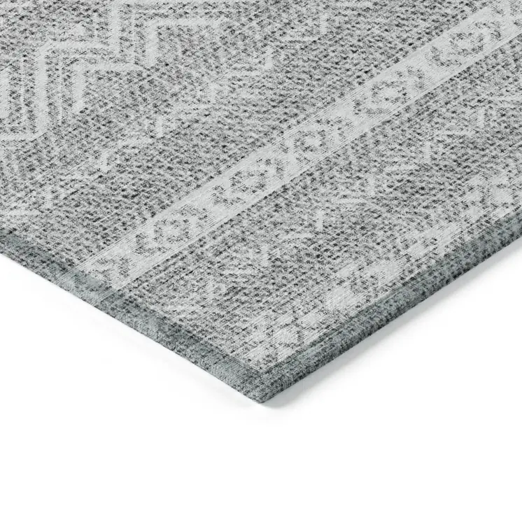 3' X 5' Gray And Silver Southwestern Washable Indoor Outdoor Area Rug