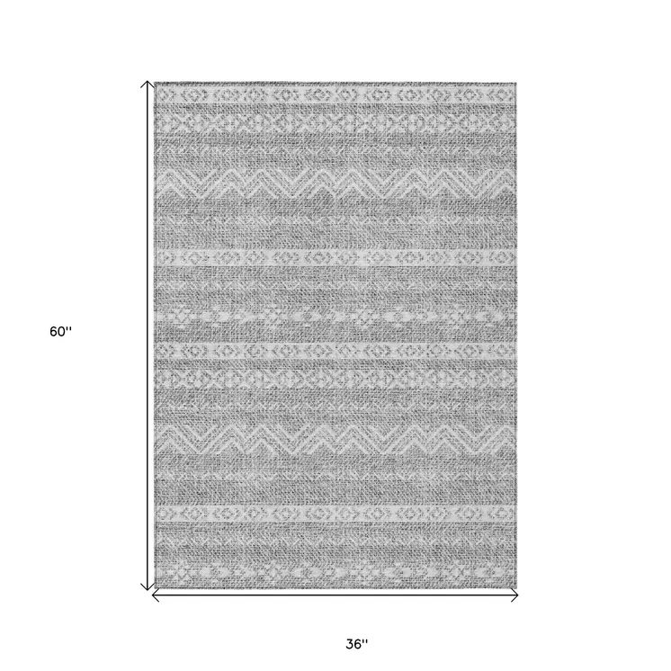 3' X 5' Gray And Silver Southwestern Washable Indoor Outdoor Area Rug