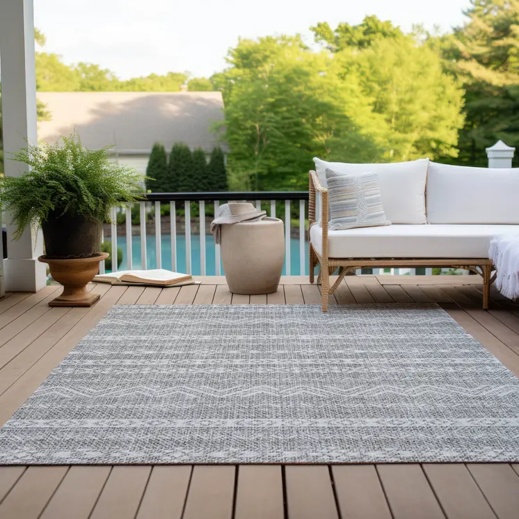 3' X 5' Gray And Silver Southwestern Washable Indoor Outdoor Area Rug