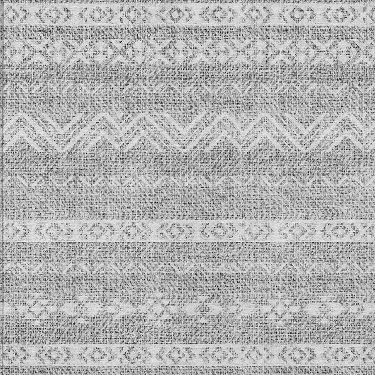 5' X 8' Gray And Silver Southwestern Washable Indoor Outdoor Area Rug