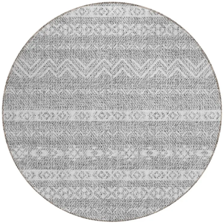 8' Gray And Silver Round Southwestern Washable Indoor Outdoor Area Rug
