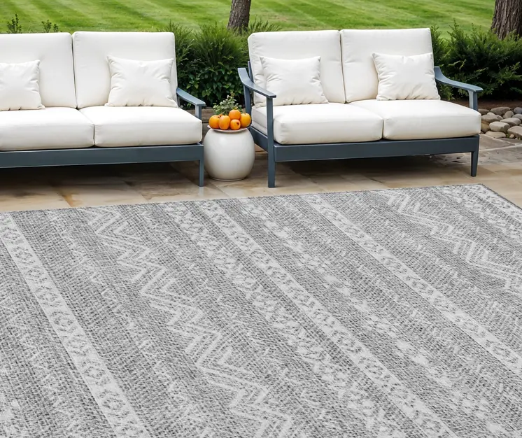 10' X 14' Gray And Silver Southwestern Washable Indoor Outdoor Area Rug