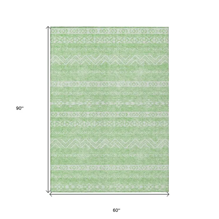 5' X 8' Lime Green And Green Southwestern Washable Indoor Outdoor Area Rug