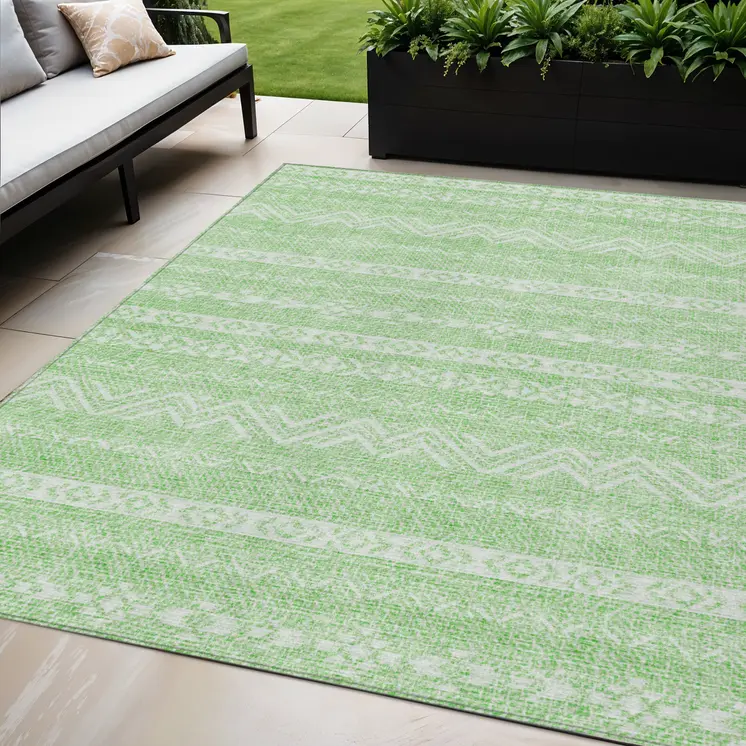 5' X 8' Lime Green And Green Southwestern Washable Indoor Outdoor Area Rug