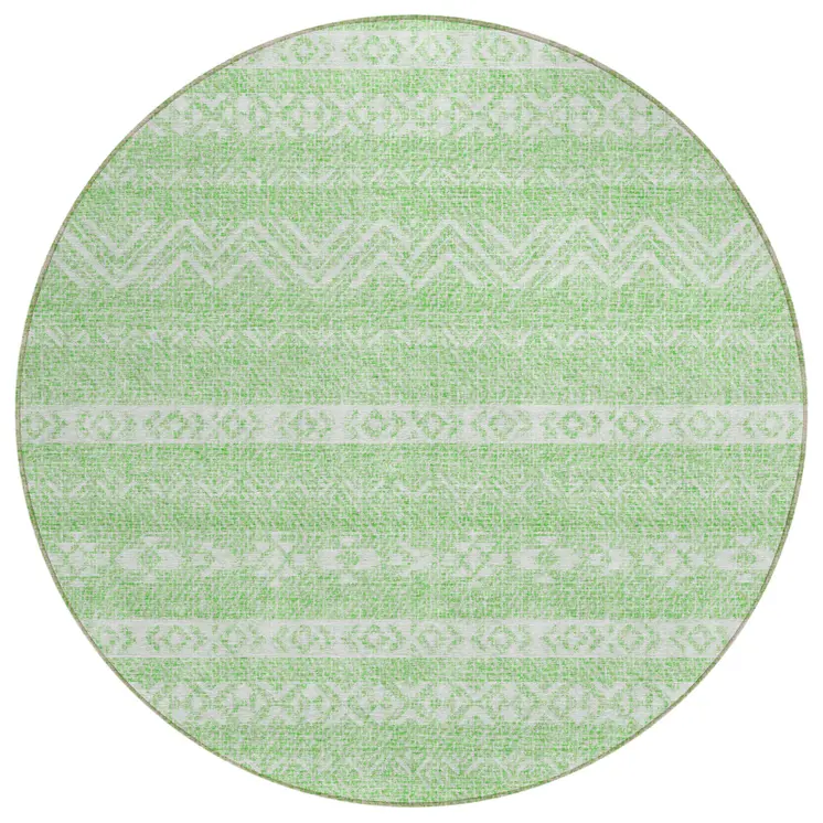 8' Lime Green And Green Round Southwestern Washable Indoor Outdoor Area Rug