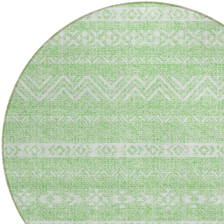 8' Lime Green And Green Round Southwestern Washable Indoor Outdoor Area Rug