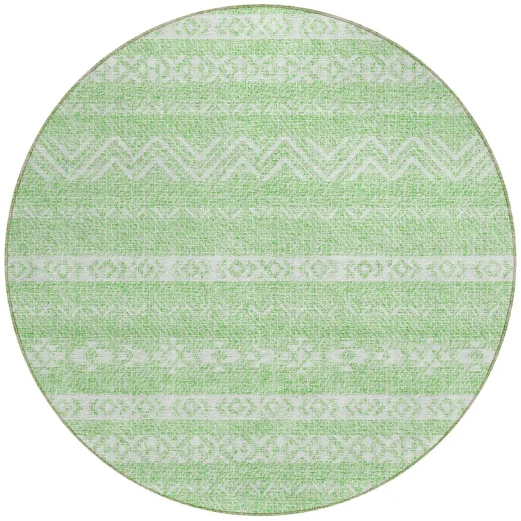 8' Lime Green And Green Round Southwestern Washable Indoor Outdoor Area Rug